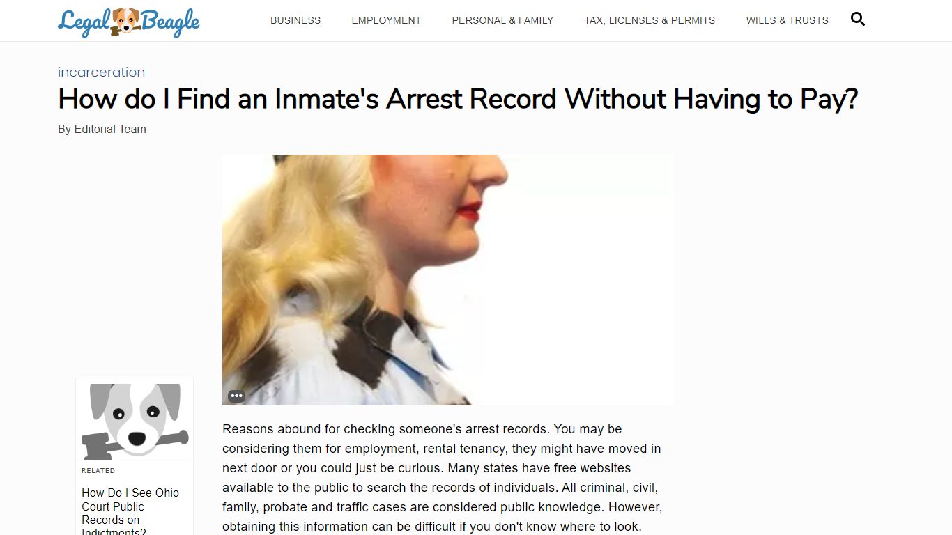 How do I Find an Inmate's Arrest Record Without Having to Pay?